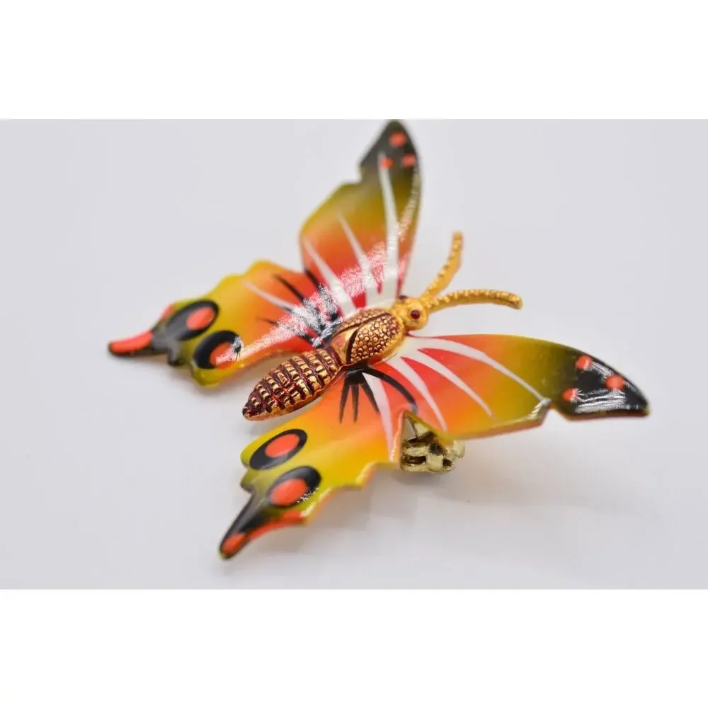 Vintage Butterly Pin Brooch Painted Enamel Regal Monarch Gold 9B